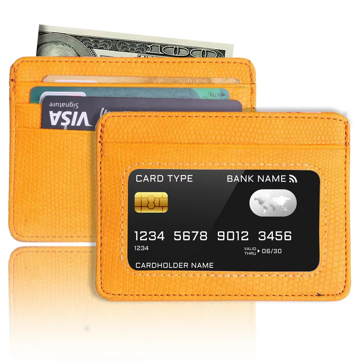 Minimalist Ultra-Thin Transparent ID Window Leather Card Holder – Unisex Compact Credit Card Wallet