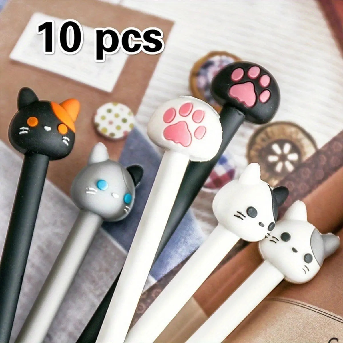10pcs Kawaii Cat Paw Gel Pens, 0.5mm Ink Smooth Writing Pens, Cute Signature Pens for School, Office & Journaling, Random Styles