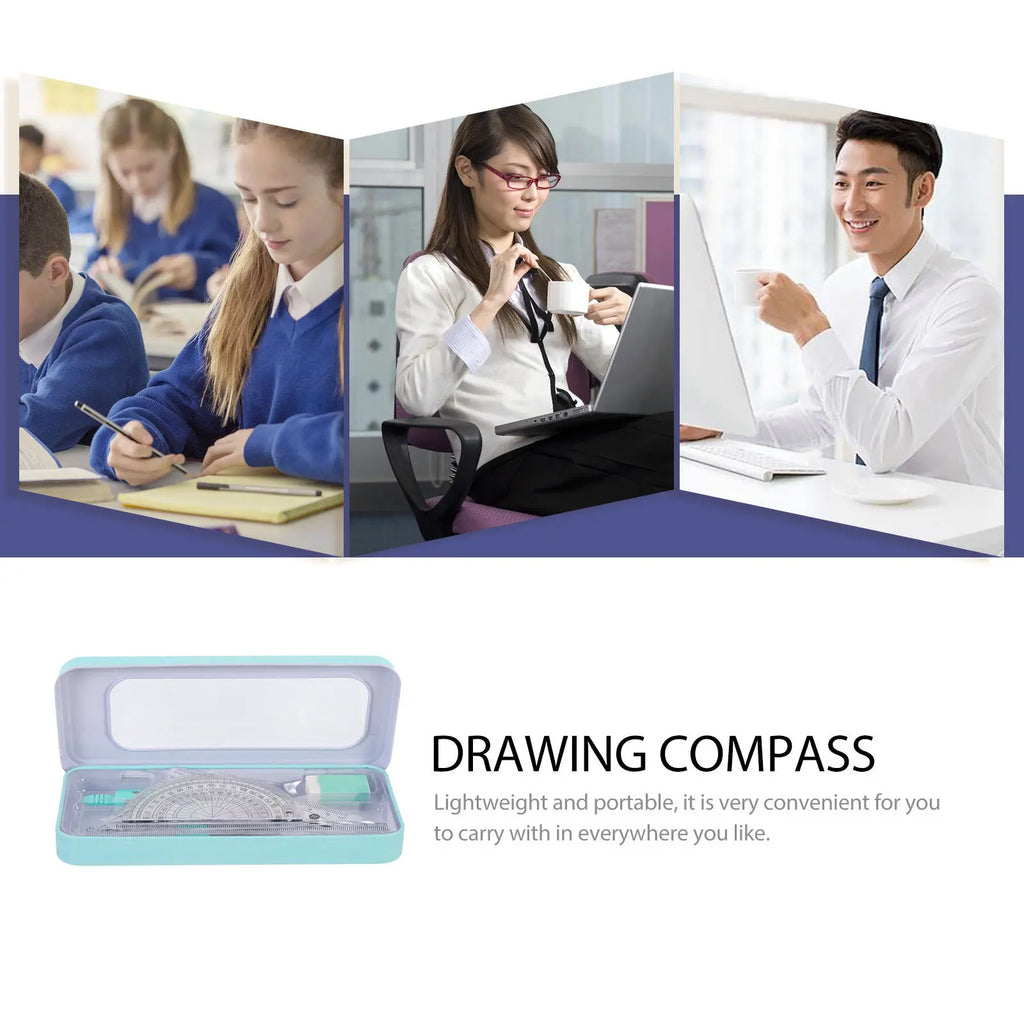 1Set Geometry Drawing Tool Kit Multifunctional Engineering Drawing Supplies for School Office Student Measure Compass Protractor