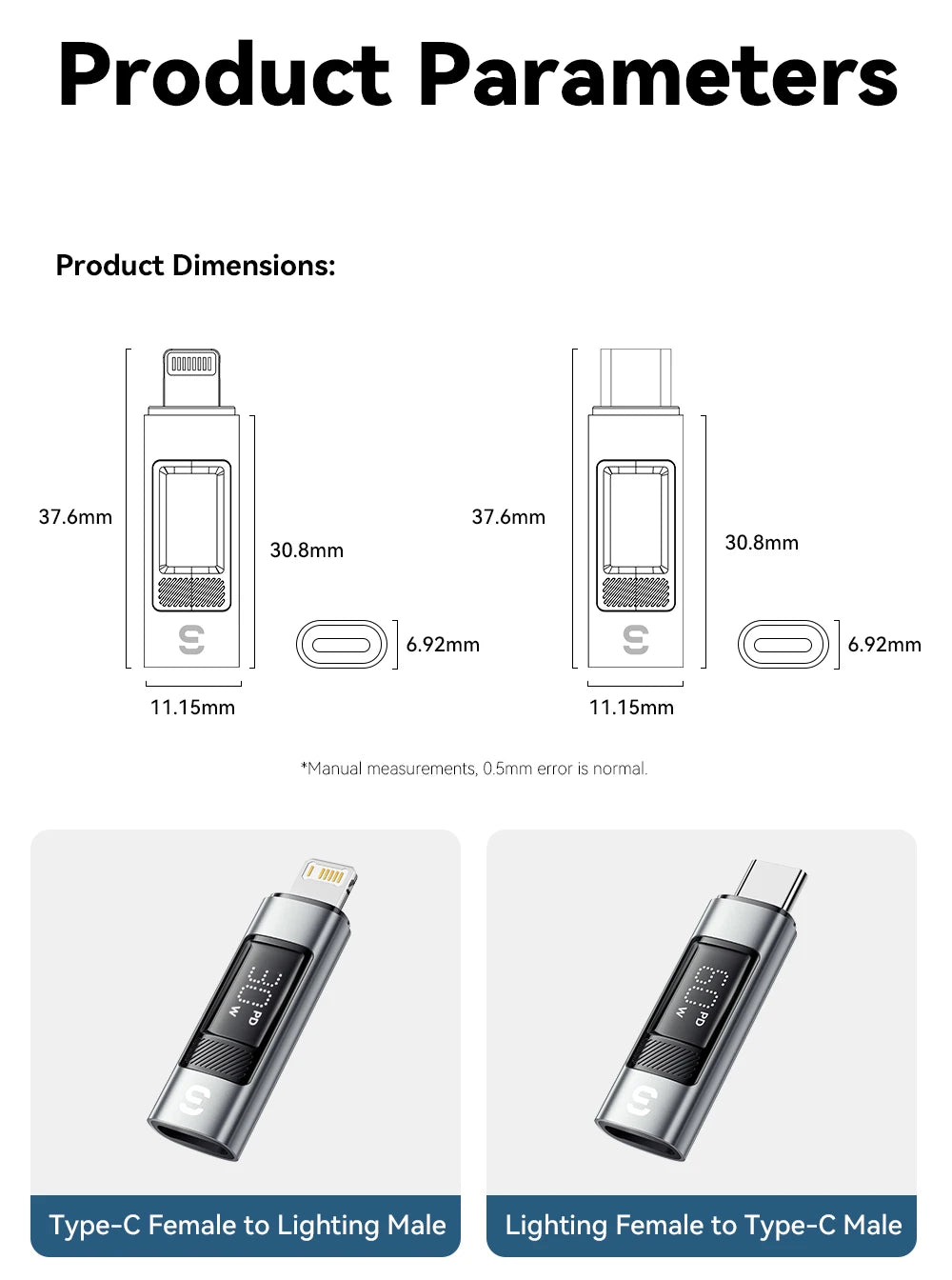 Essager Type C to Lighting OTG Adapter Digital Display Fast Charging Type-C Female To Lightning Male Connector For iPhone 15 14