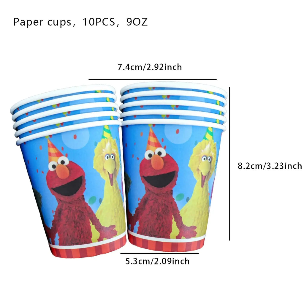 Cartoon SEsame-Streets Birthday Party Set Supplies Kids Disposable Tableware Balloon Cake Topper Banner Plates Decoration