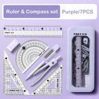 7Pcs Back to School Math Geometry Set Multi Function Drawing Tools with Compass Rulers for Students School Supplies Stationery