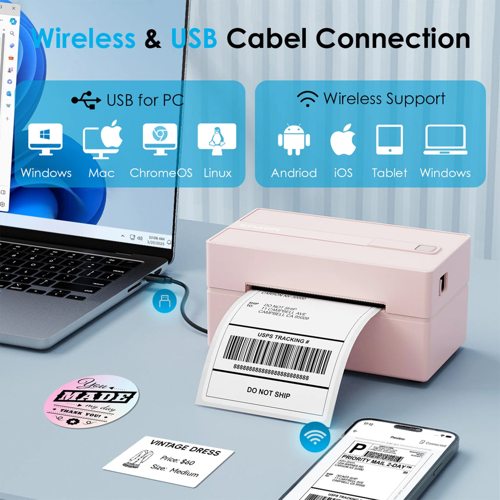 Thermal Label Printer -4x6 Shipping Label Printer for Small Business, Home Use - Compatible with Android, iPhone and Windows