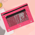 Double Zipper Pen Bag 3 Rings Binders Pencil Case File Bag Pencil Box For Erasers Rulers Markers Storage