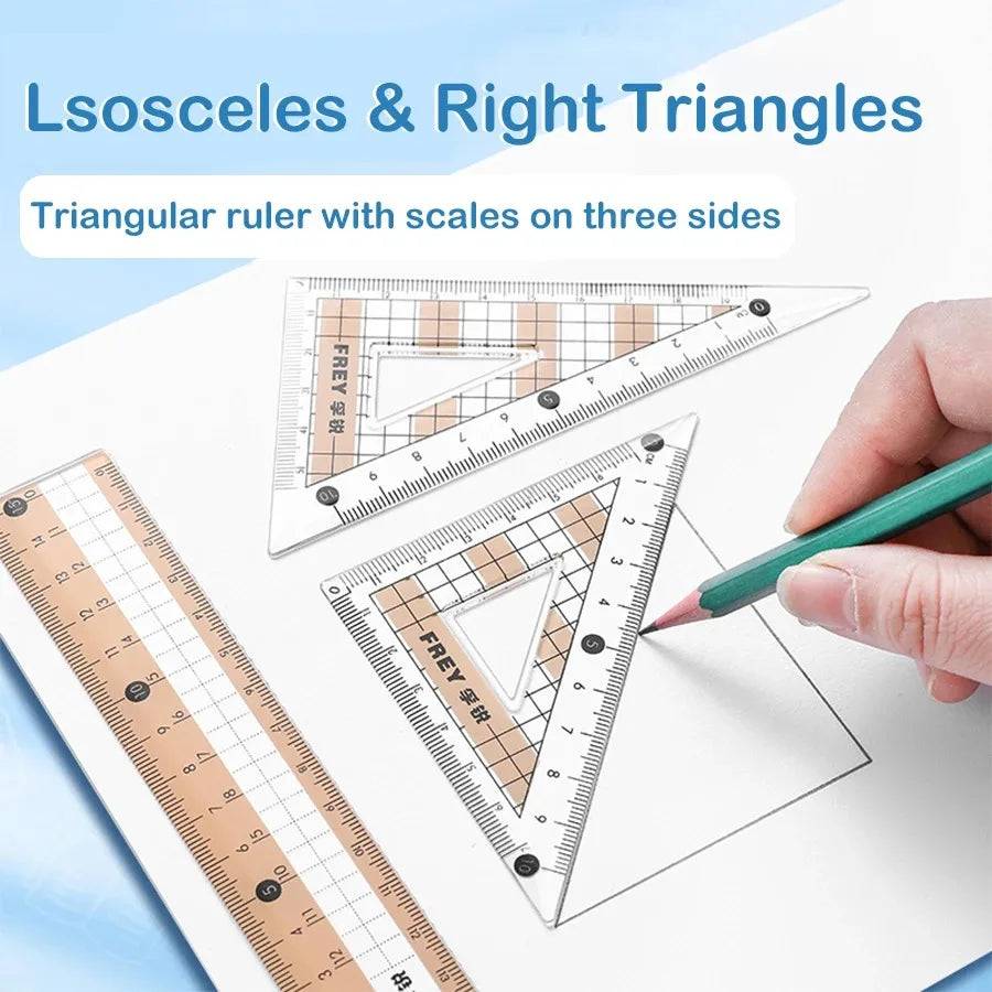 7-Pieces Plastic Geometry Drafting Kit for Students/Artists Lightweight PVC Drawing Tools with Ruler Protractor Office Supplies