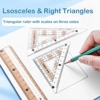 7-Pieces Plastic Geometry Drafting Kit for Students/Artists Lightweight PVC Drawing Tools with Ruler Protractor Office Supplies