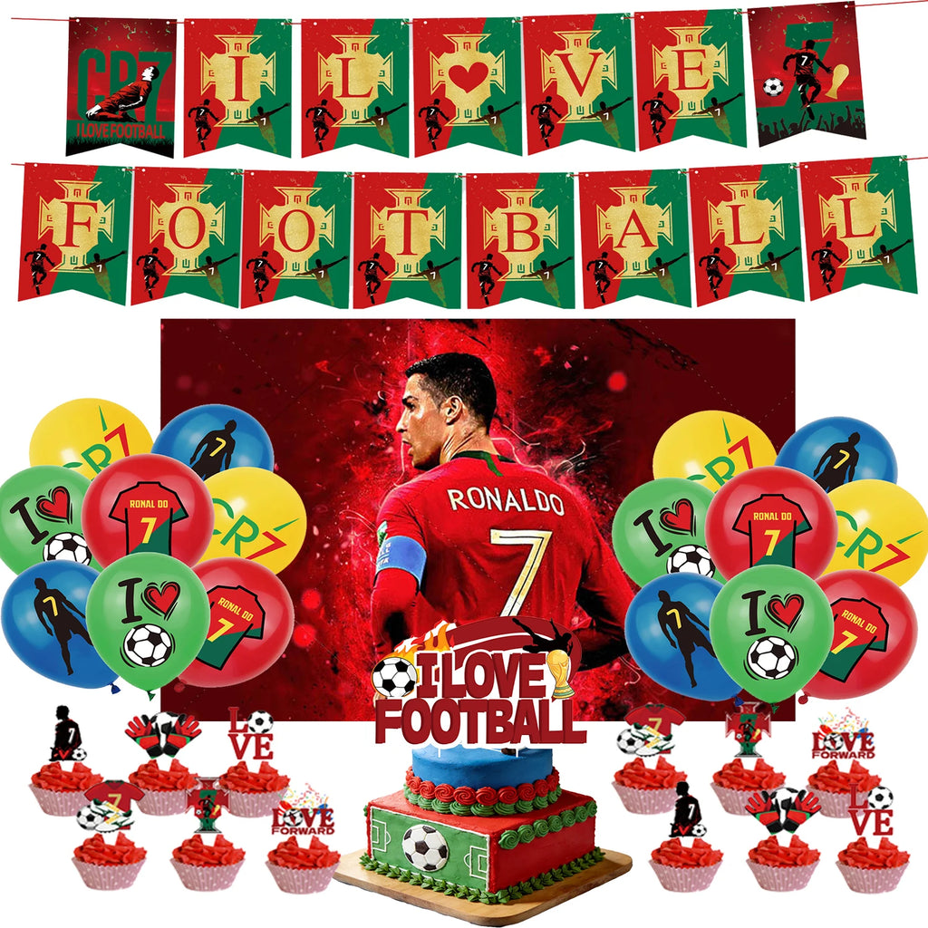 Football Player Theme Party Decoration Soccer Cr&7 Superstar Party Supplies Plate Cup Balloon Banner Paper Backdrop Party Gift