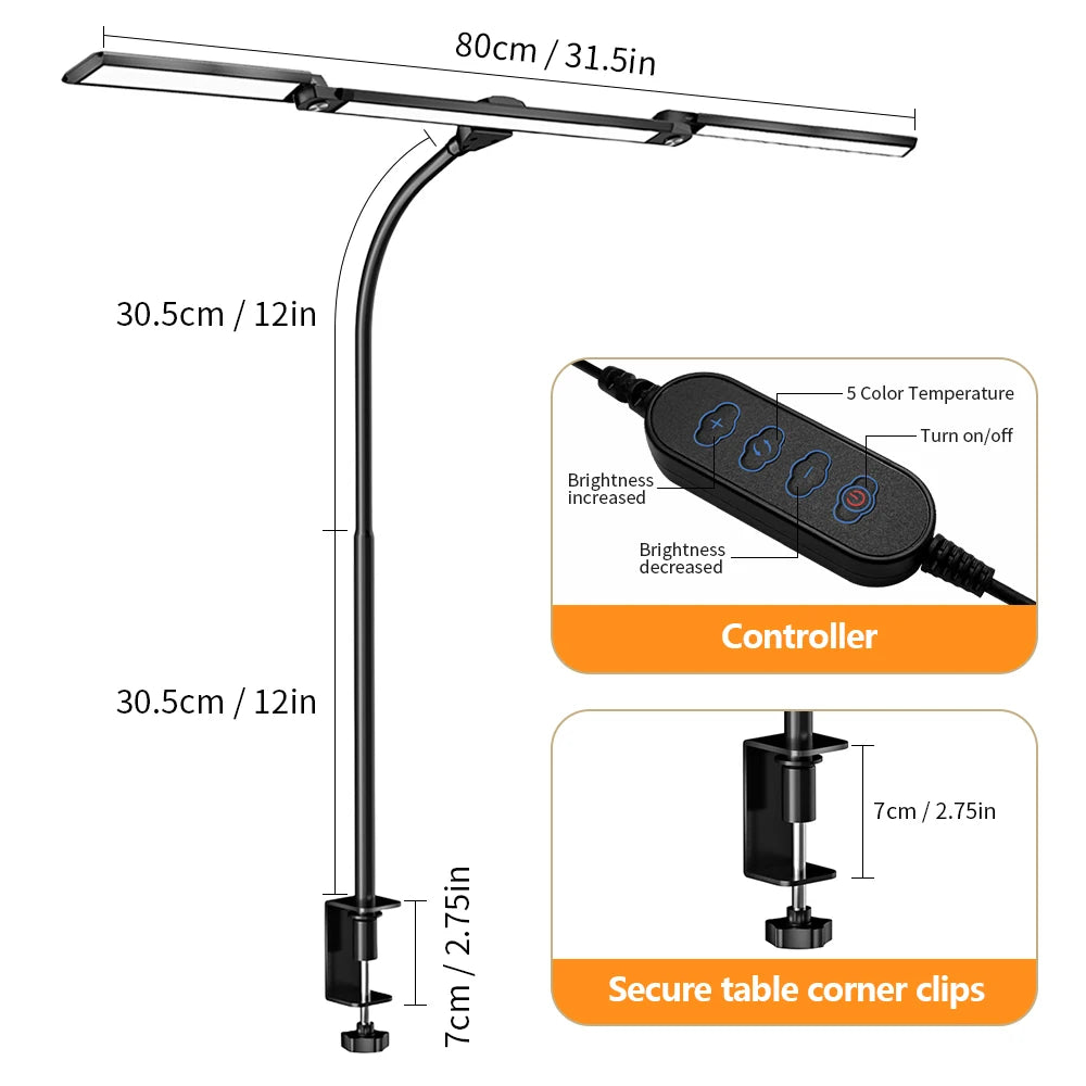 3/2/1-head Eye Caring Architect Lamp with Clamp Computer Monitor Flexible Gooseneck Colour-adjustable Table Lamp for Home Office