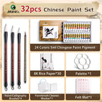 Marie's Chinese Paint Pigment Set,12/18/24/36 Colors 5ml/0.17oz Sumi Watercolor with 8pcs Art Tools for Landscape,Ink,Writing