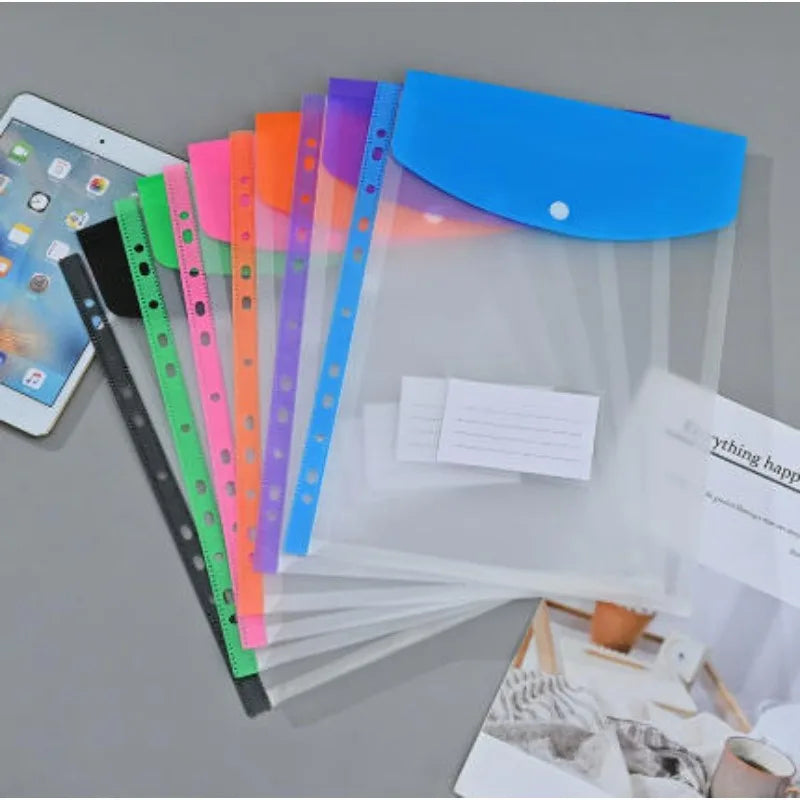 Pack of 6 A4 Plastic Covers with 11 Holes Adhesive Closure Compatible with 2/3/4 Rings for School And Office Supplies