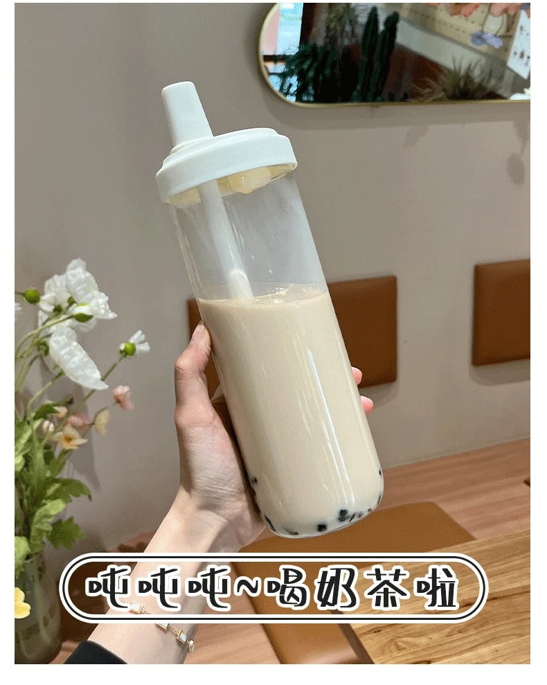 500/800ML Large-capacity Straw Cup, Food-grade Transparent PP Material,Portable Ins Style Water Cup, Juice Milk Tea Cup