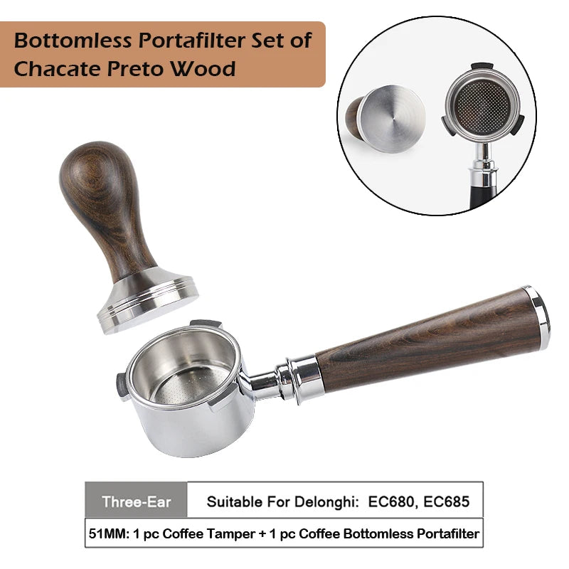 51mm Coffee Bottomless Portafilter Naked For Delonghi EC680 EC685 Replacement Filter Basket Espresso Machine Cafe Accessories