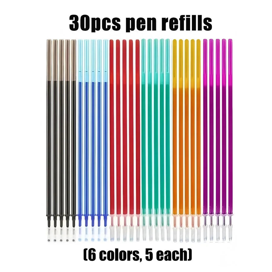 36-Pack Cat-Themed Erasable Gel Pens 6 Colors Refill Set, 0.5mm Fine Point, Heat Sensitive with Rubber Grip, Assorted Styles
