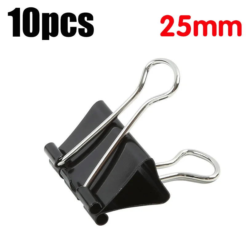 10-20pcs Paper Clip 19/25mm Foldback Metal Binder Clips Black Grip Clamps Office School Stationery Paper Document Clips