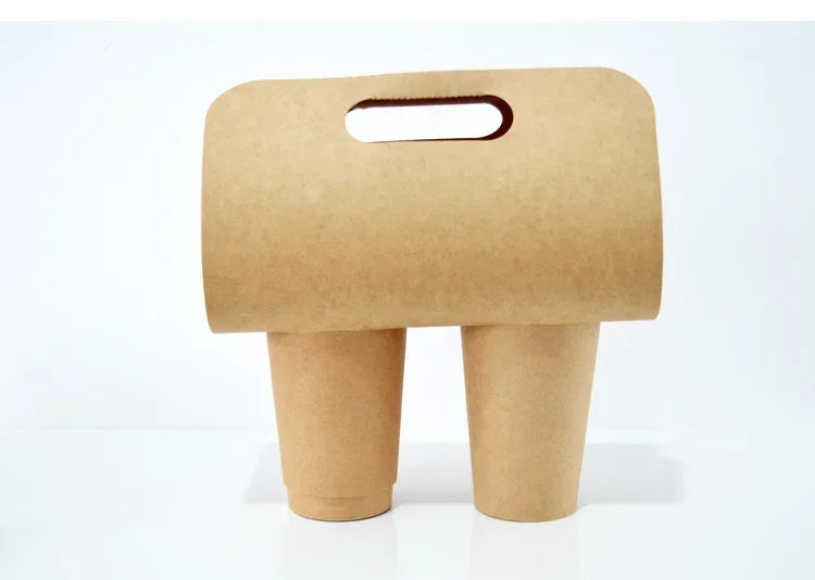 50pcs Disposable Milk Tea Handheld Cup Holder Thick Kraft Paper Takeaway Portable Package Creative Coffee Paper Cup Handle