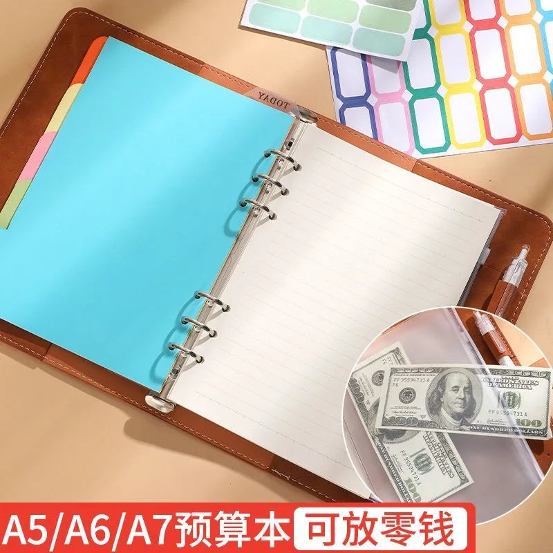 New Leather A5 Binder 6 Ring Binder Notebook - PU Leather Refillable Notebook with Binder Pockets, Dividers, Refill Paper