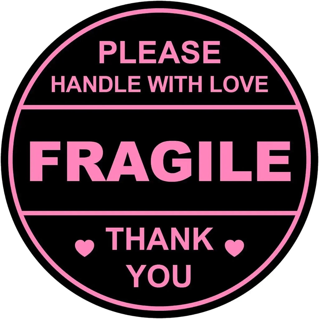 60 PCS 2 inch Pink Round Do Not Crush Bend or Fold Handle with Love Stickers Shipping Mailing Cartons Envelops Adhesive Labels