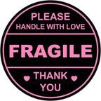 60 PCS 2 inch Pink Round Do Not Crush Bend or Fold Handle with Love Stickers Shipping Mailing Cartons Envelops Adhesive Labels