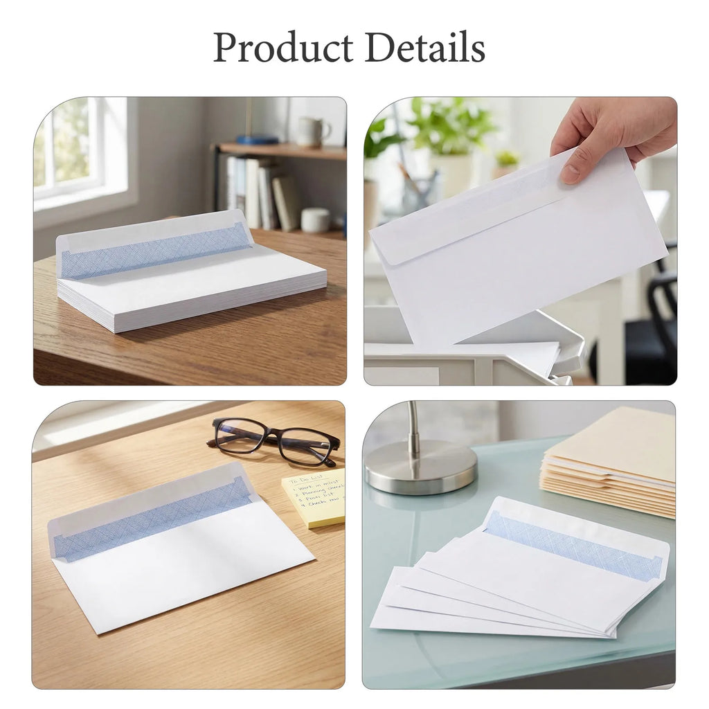 100Pcs Self Sealing White Business Envelopes Letter Size Peel and Seal Security Mailing Envelopes for Checks Invoices Personal