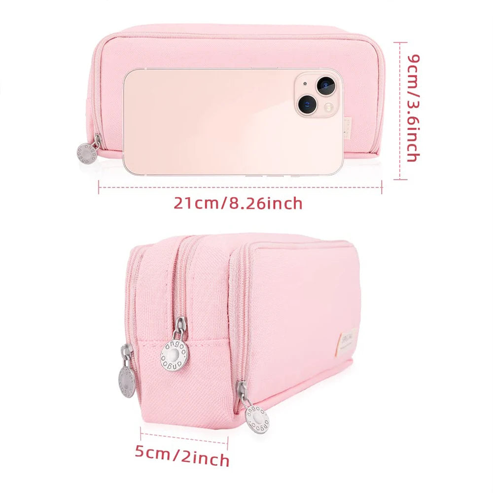 Large Capacity Pencil Case 3 Compartment Multifunctional Pen Bag for Girls Boy School Student Office Stationery Organizer