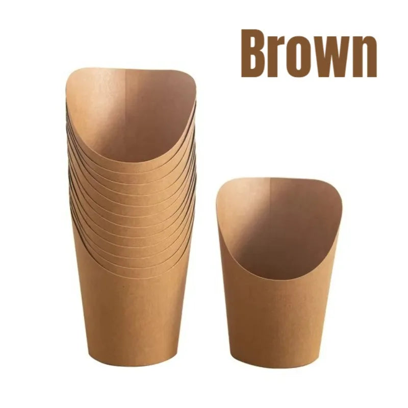 25/50PCS Disposable Slanted Mouth Paper Cups Suitable  Waffle Biscuit Handheld French Fry Cups Disposable Thick Kraft Paper Cups