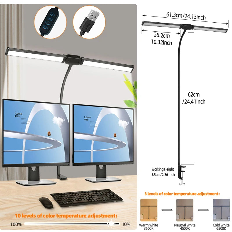 Led Monitor Light Bar Stepless Dimmable Desk Lamp Computer Screen Hanging Light Led Table Lamp Indoor Lighting For Laptop Office