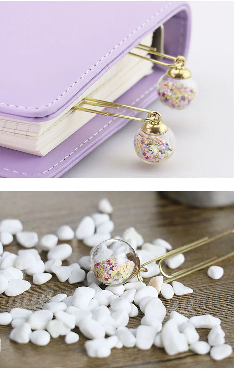 5 Pcs/Set Quicksand Crystal Ball Paper Clip DIY Metal Notes Letter File Binder Clips Bookmarks Office Desktop Storage Stationery