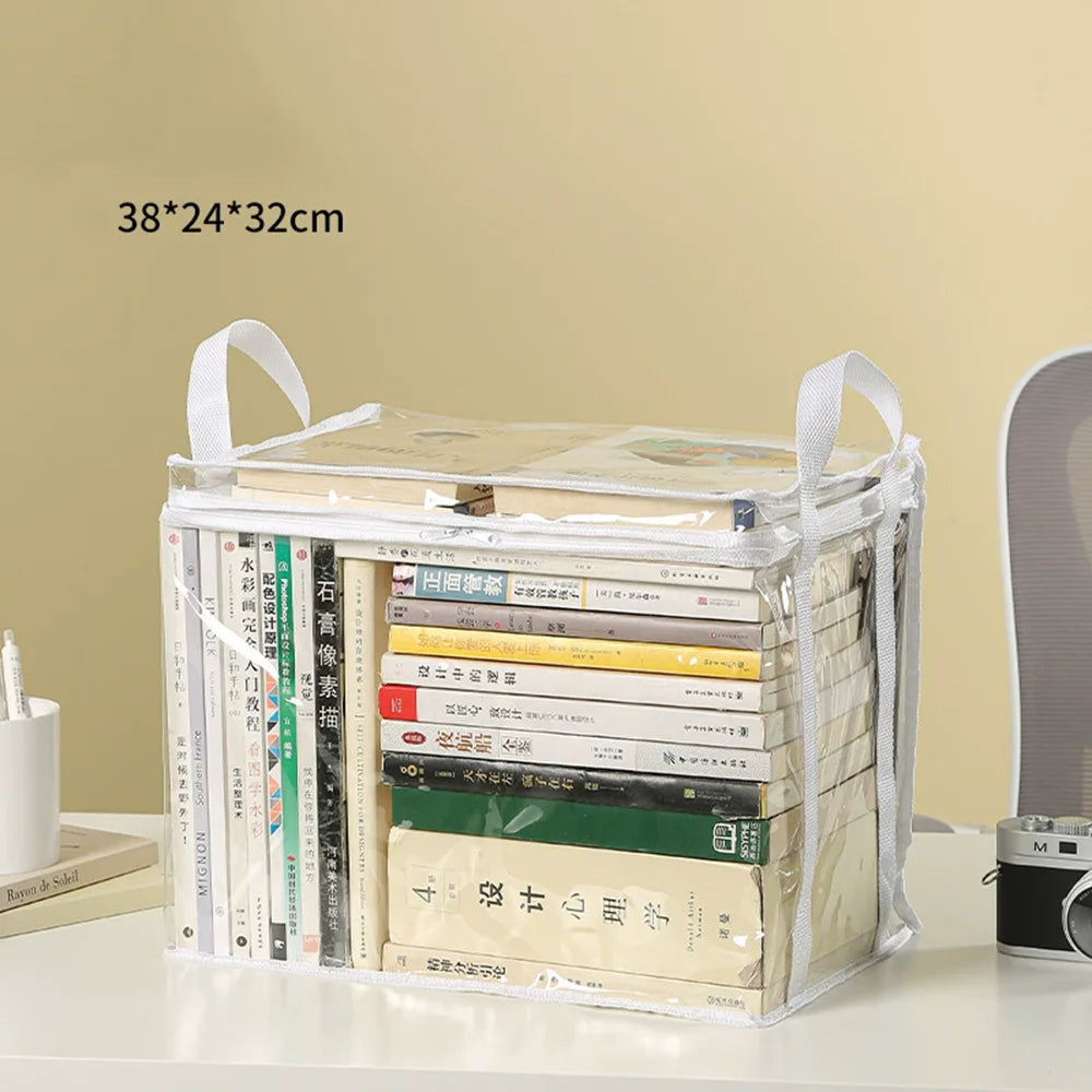 Foldable Transparent Storage Organizer Box Collapsible with Handle for Books Toys Office Supplies Dorm Classroom Home