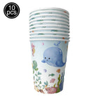 Ocean Sea Birthday Party Tableware Turtle Whale Print Plates Napkins Cups for Baby Shower Ocean Party Birthday Decorations