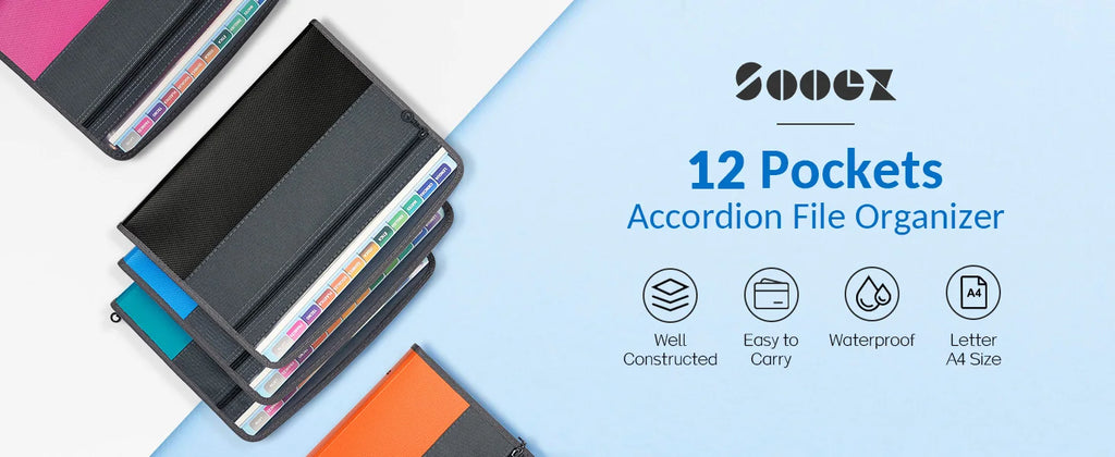 Kobest Expanding File Organizer 13 Pocket Accordion A4 Document Ziper Folder Bag Hot Style