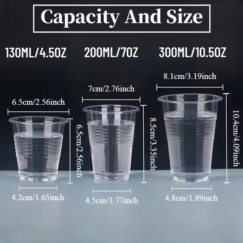 50/100PCS Disposable Transparent Plastic Cups Household Drinking Cups Fruit Juice Coffee Ice Crea Birthday Party Utensils