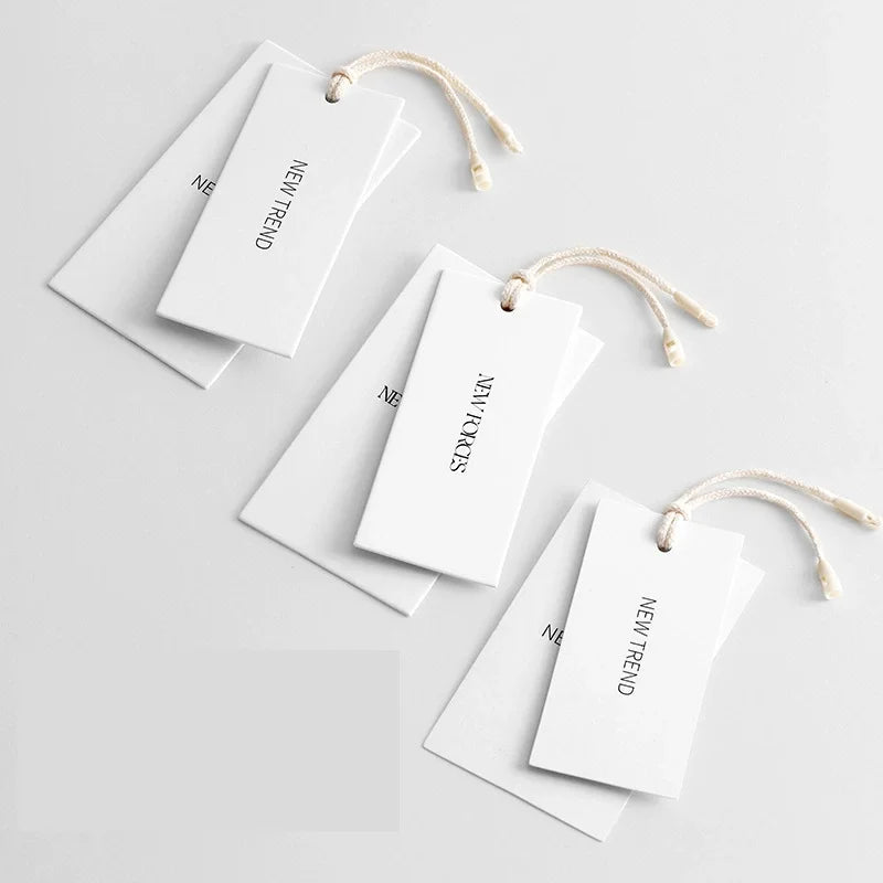 200pcs Cheap Custom Design Printing Brand Name Logo Paper Garment Hangtag Labels Clothing Hang Tags Clothes Tag with String