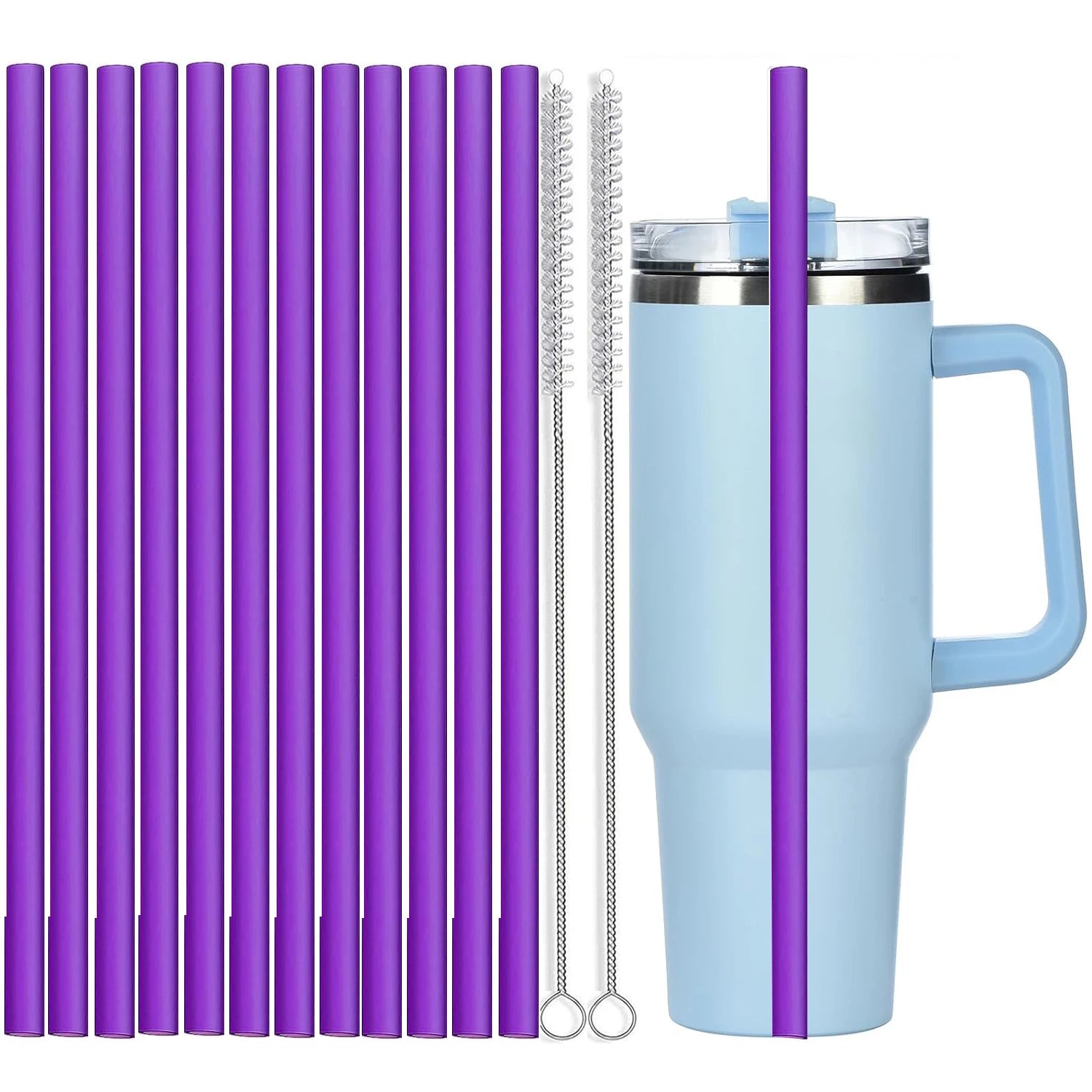 12Pcs Color Replacement Straws for Stanley 30/40 oz Tumbler , 12 in Long Reusable Plastic Straws for Stanley Cup, Plus 2 Brush