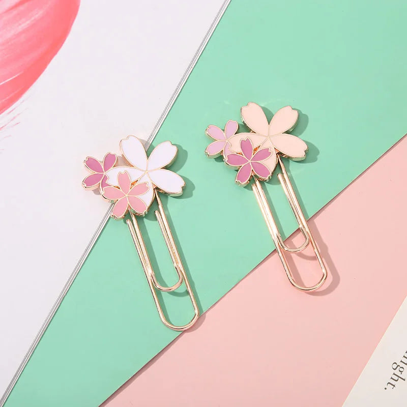 Cherry Blossom Paper Clip Creative Cute Metal Bookmark Clip Exquisite Beautiful Paper Clip Notebook Decoration Stationery