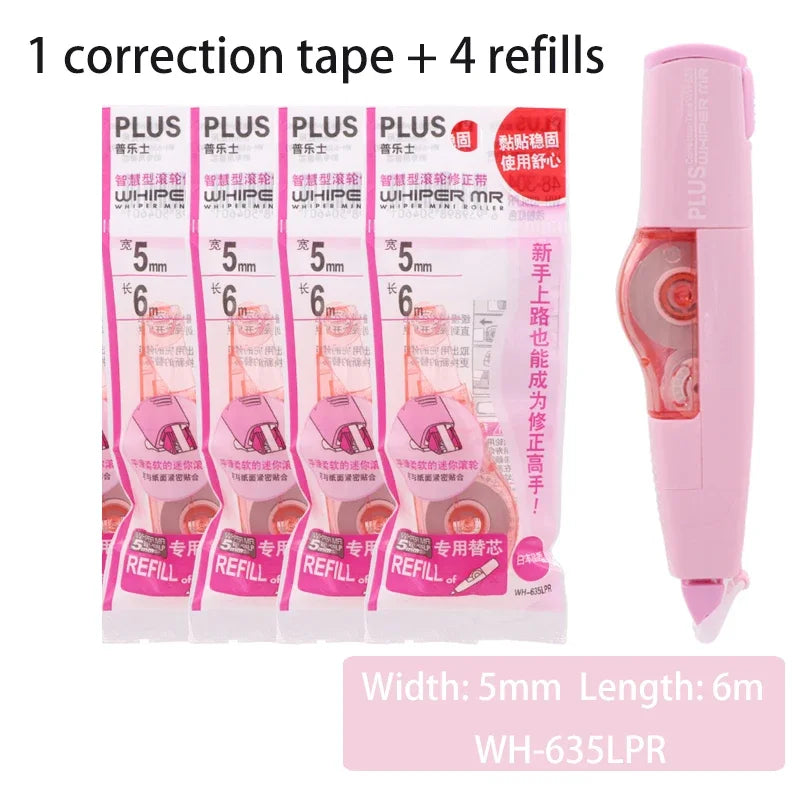 Japan PLUS Correction Tape WHIPER MR Large Capacity 1Pc Correction Tape Plus 4pcs Refill Student Stationery School Supplies