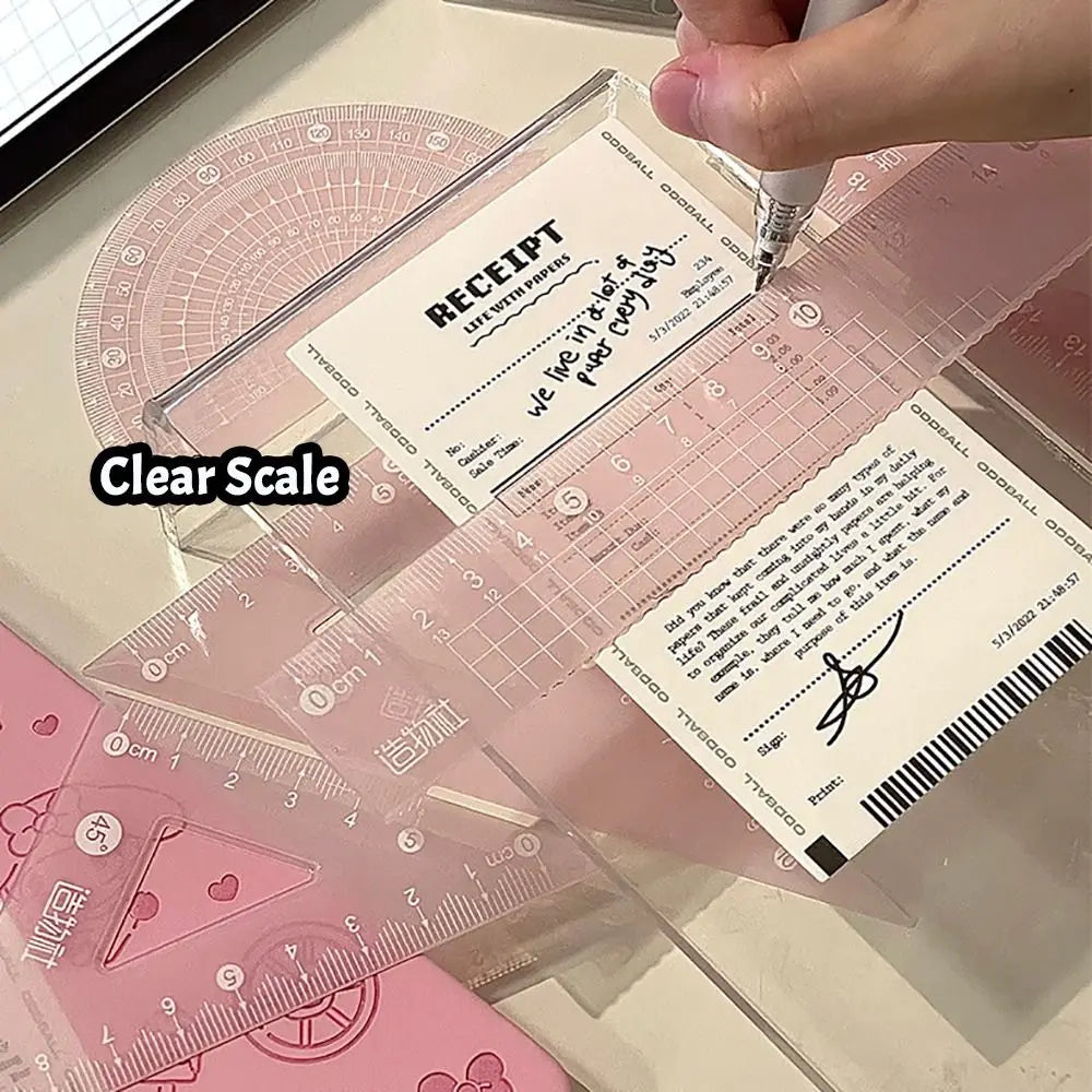 4PCS/Set 15/20CM Jelly Ruler Set Transparent Measuring Stationery Set Square Thickened Straight Ruler Student Gift