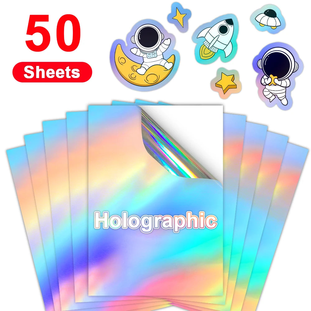 50 Sheets A4 Transparent Printable Vinyl Sticker Paper Glossy White Self-Adheisve Copy Paper for Inkjet Printer DIY Crafts Tapes