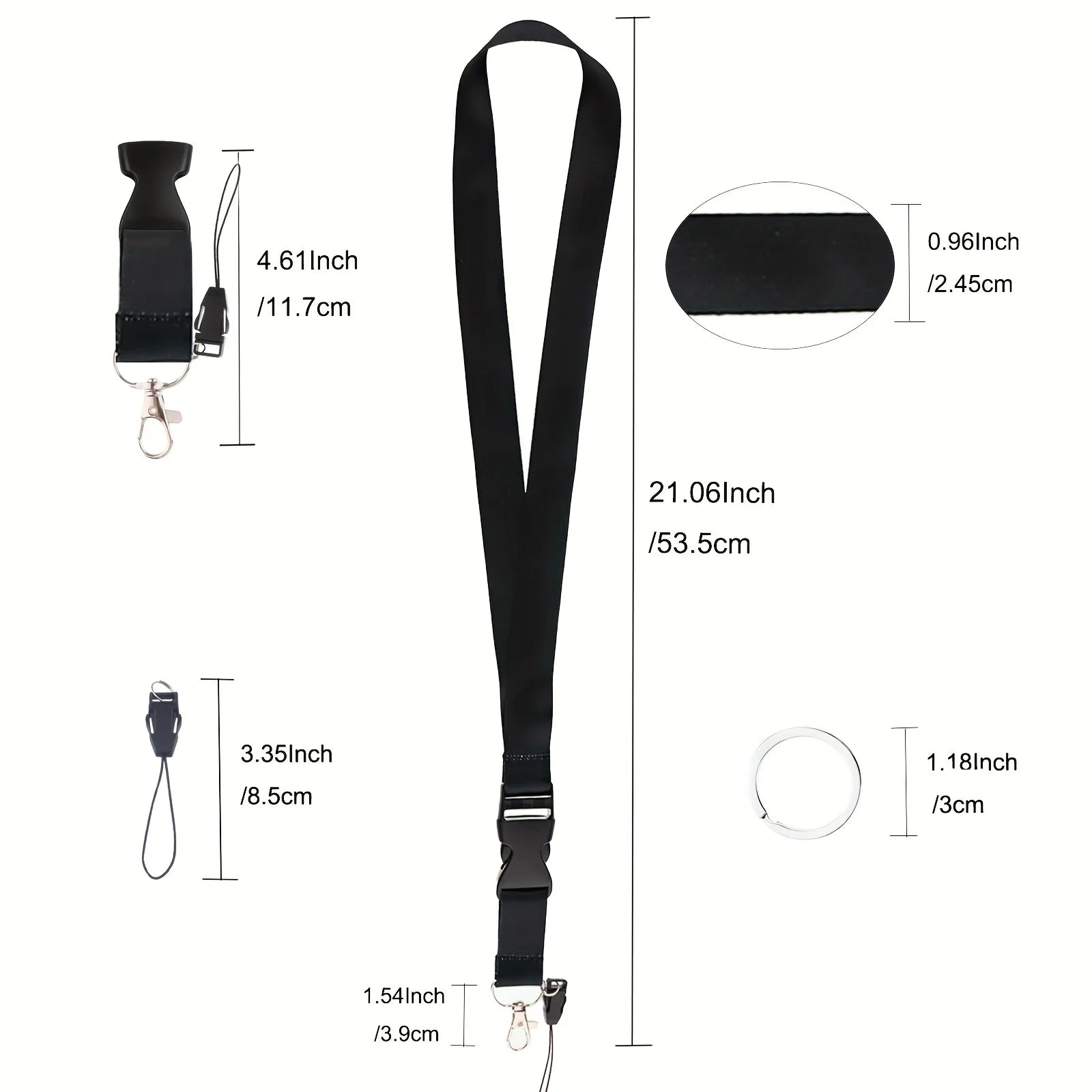 Mobile Phone Lanyard Fashion Black with Buckle Neck Strap Keychain Lanyard for ID Card Holder Keys Keychain Cell Phone Strap