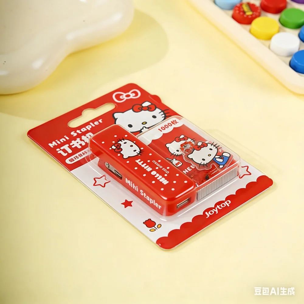 Genuine Sanrio Hello Kitty Stapler Set Cartoon Mini Portable Campus Office Stationery Supplies Books Document Binding Machine