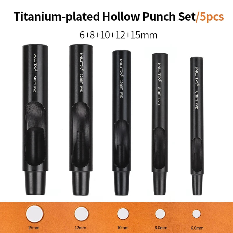 WUTA 1-10pcs Plating Titanium Leather Hole Punching Tools Set Round Hollow Puncher DIY Leather Craft for Watch Band,Belt,Fabric