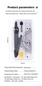 Deli Compass Set Mathematical Drawing Set Tool Professional Multifunctional Ruler School Supplies 7pcs/Set Drafting Set