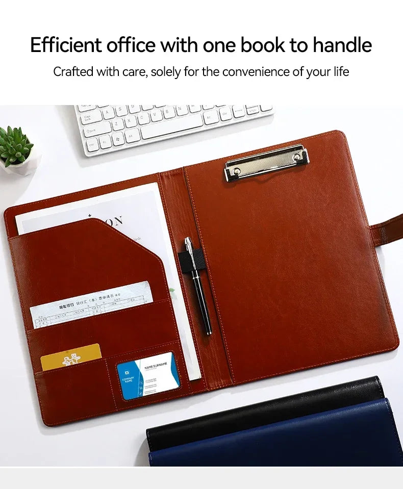 1PC A4 Size Texture PU Leather Multi-Functional Business Folder with Clip Pen Holder And Card Slots for Office Sales Bank Meetin