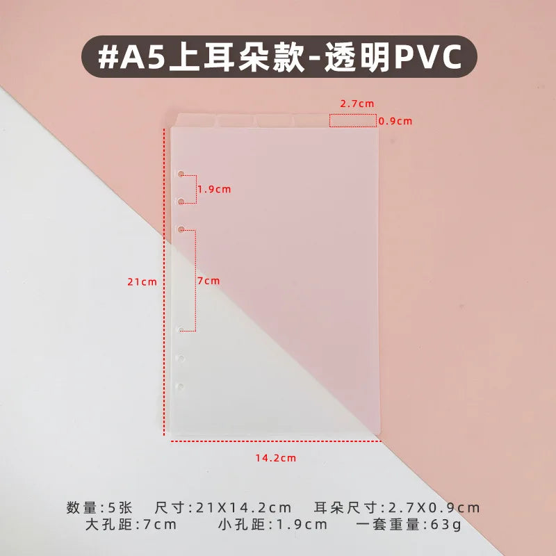 A5/A6 6 Sheets Binder Paper Dividers Page Dividers Notebook Dividers Binder Tabs Dividers Plastic Tabs Dividers Tabs for Binder