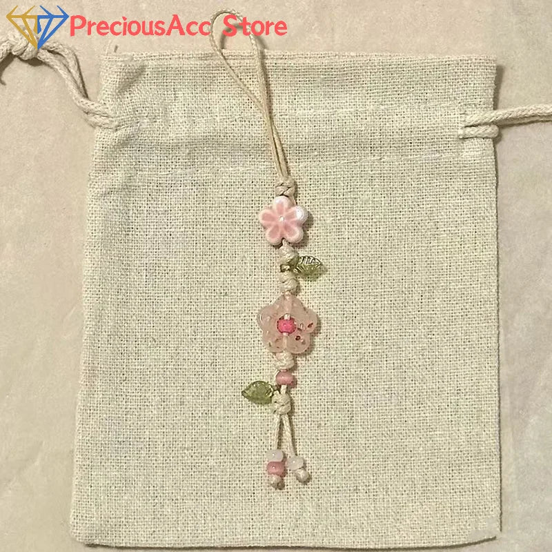 Cute Star Flower Mobile Phone Strap Kawaii Ceramic Beaded Mobile Phone Lanyard Bag Decoration Camera Pendant Fashion Keychain