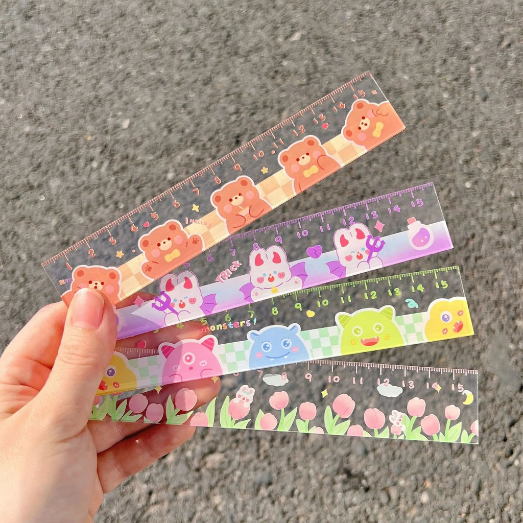 1 Piece Lytwtw's Cute Animals Straight Kawaii Christmas Ruler Tools Stationery Cartoon Drawing Office School Measuring