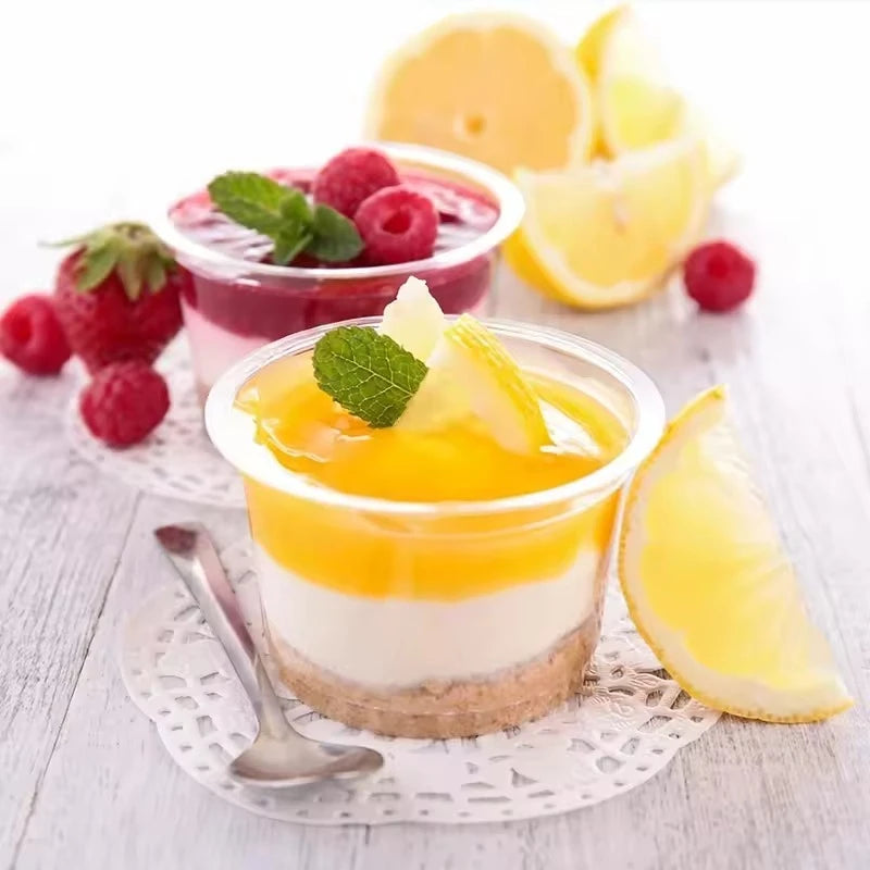 50PCS Disposable Clear Plastic Pudding Cups with Lids Tiramisu Dessert Cupsfor Baking Party Supplies Jelly Yogurt Container