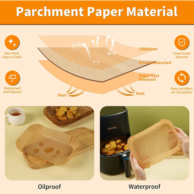 Large Rectangle Air Fryer Disposable Paper Liner 31 cm Nonstick Airfryer Parchment Special Baking Paper for 3-9QT Cooking Basket