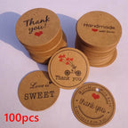 100pcs Thank you With Red Heart Gift Tags Wedding Party Paper Hanging Tags Price Label Handmade Package Hang Tag Cards