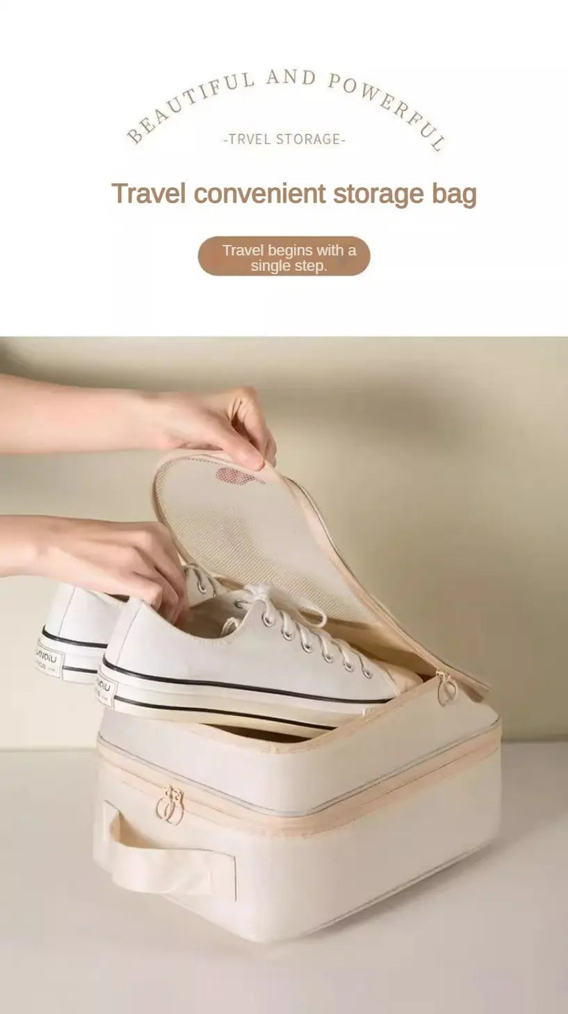 Travel Shoe Bag Storage Bag Washed Diagonal Breathable Mesh Multiple Pairs of Shoes Portable Shoe Box for Business Trips