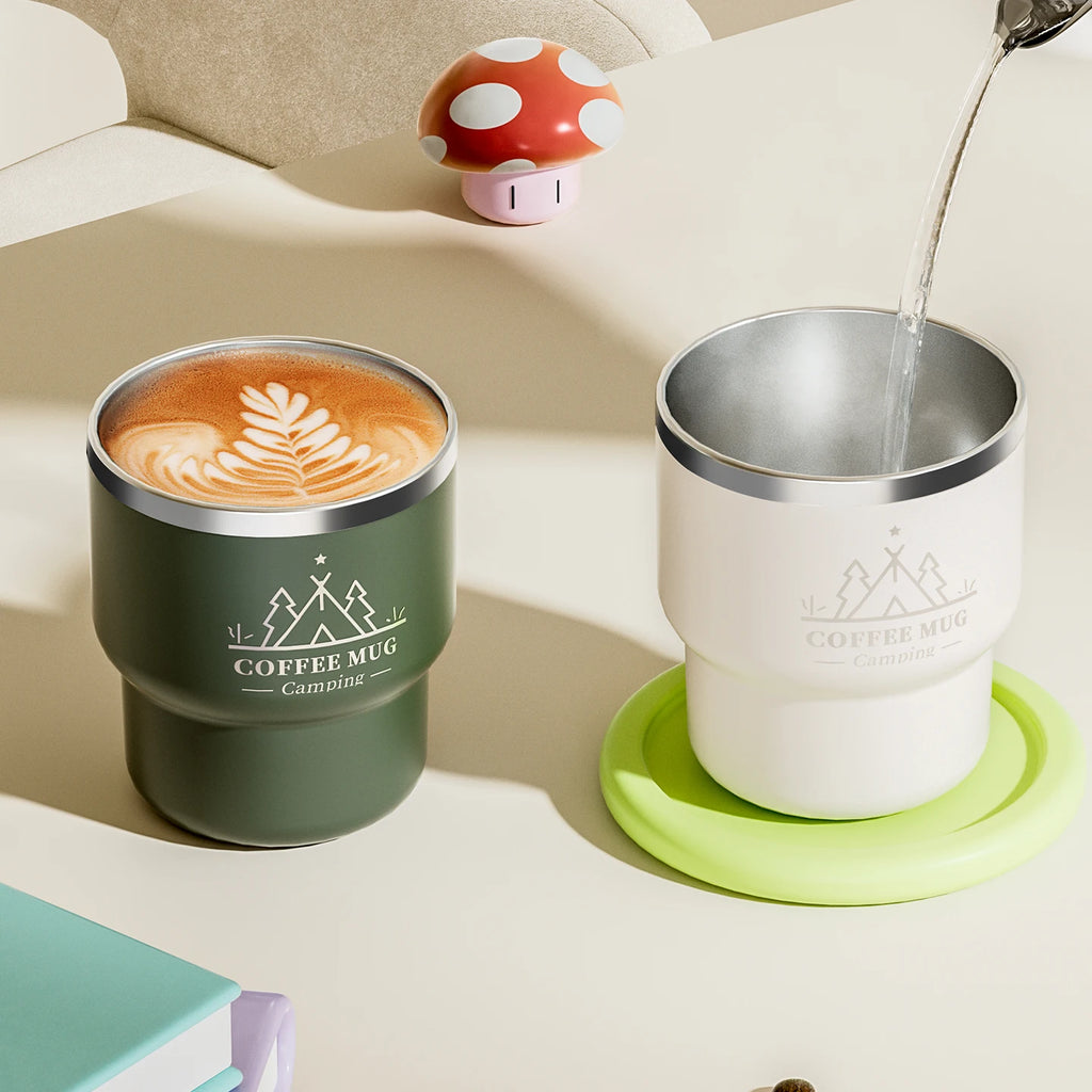 400ML Thermal Cup 304 Stainless Steel Double Layer Insulated Water Cup Office Milk Coffee Mug Student Portable Sealed Tumbler